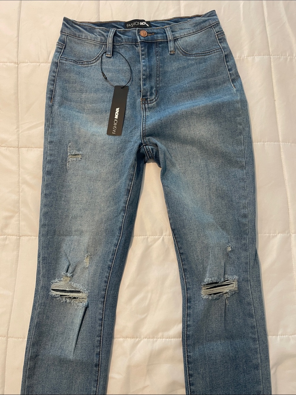 Fashion Nova Light Wash Skinny Distressed Jeans